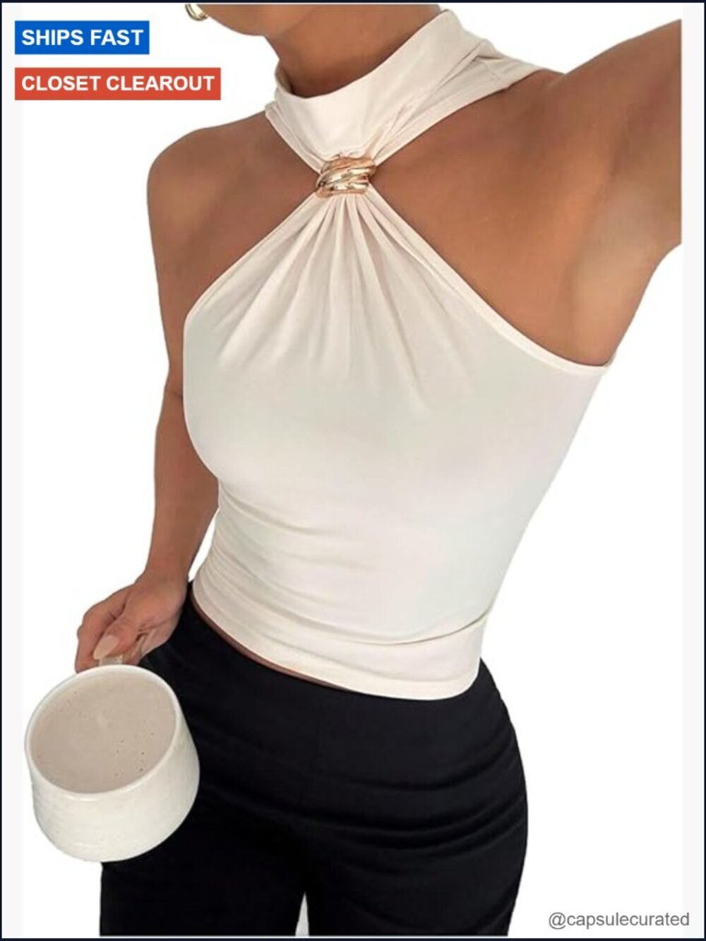 Women's Mock Neck Ruched Tank Top Sleeveless Slim Fit Party Top
